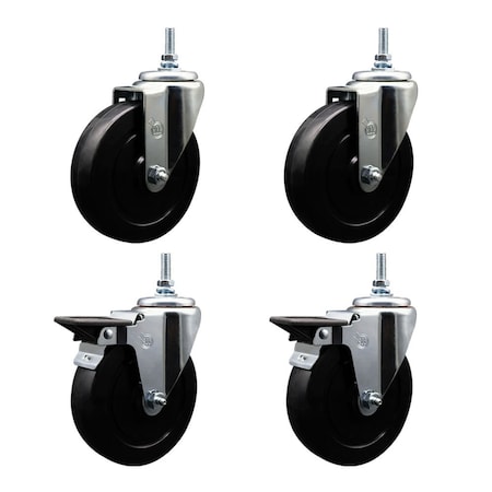 Service Caster 5 Inch Soft Rubber 38 Inch Threaded Stem Caster Set 2 Brakes SCC SCC-TS20S514-SRS-381615-2-PLB-2